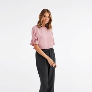 NWT, Vetta Pink Flounce Sleeve Blouse, Size Small